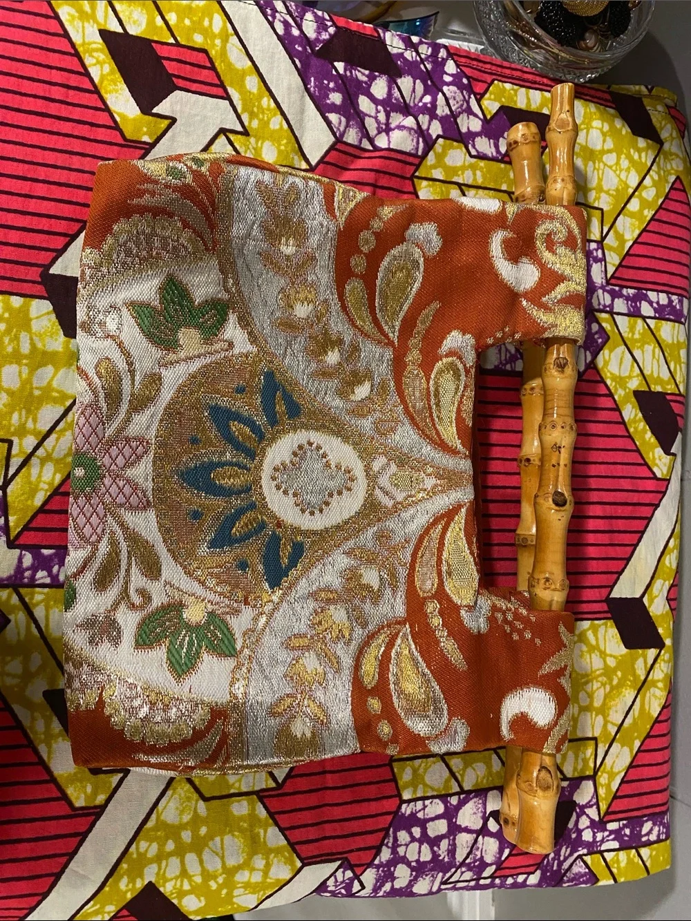 Decorative Paisley Jacquard Accent Clutch